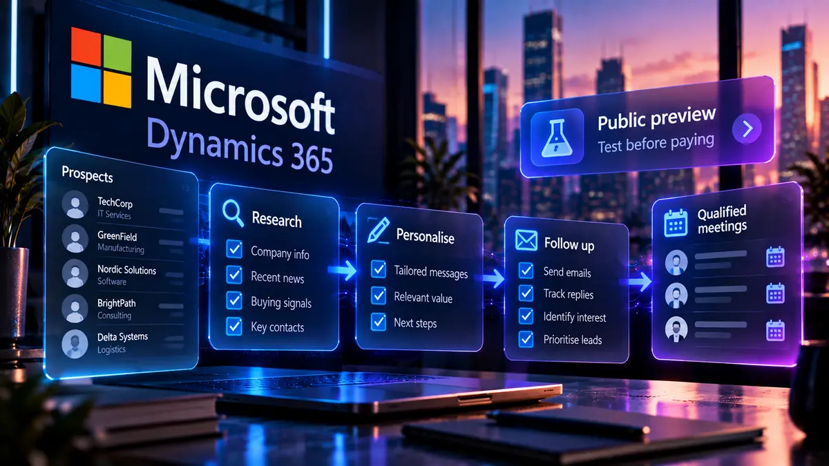 Microsoft's Sales Development Agent is in public preview, with prospect research, personalized outreach, follow-up and qualification managed through Teams and an Exchange mailbox. Copilot credit consumption starts November 16, 2026. Existing Microsoft CRM users should measure real qualified meetings before expanding.