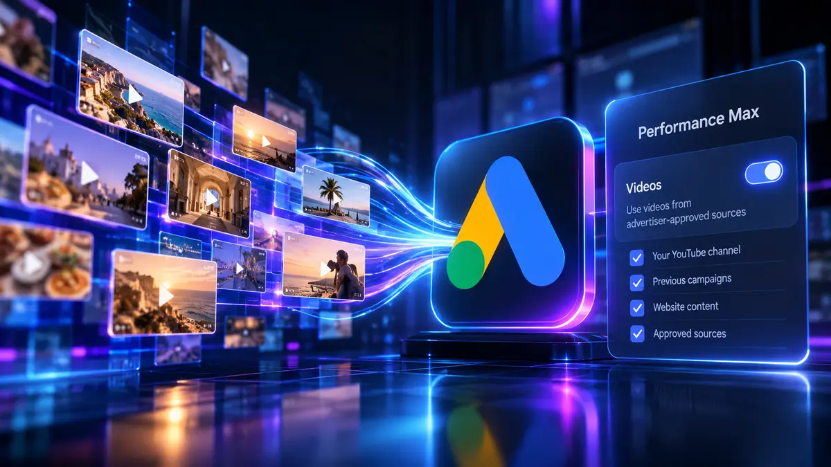 Google Ads can add up to ten sourced videos per Performance Max asset group from approved video sources. The feature is enabled by default in new campaigns and may already be active in existing ones. Review the sources and creative before it serves.