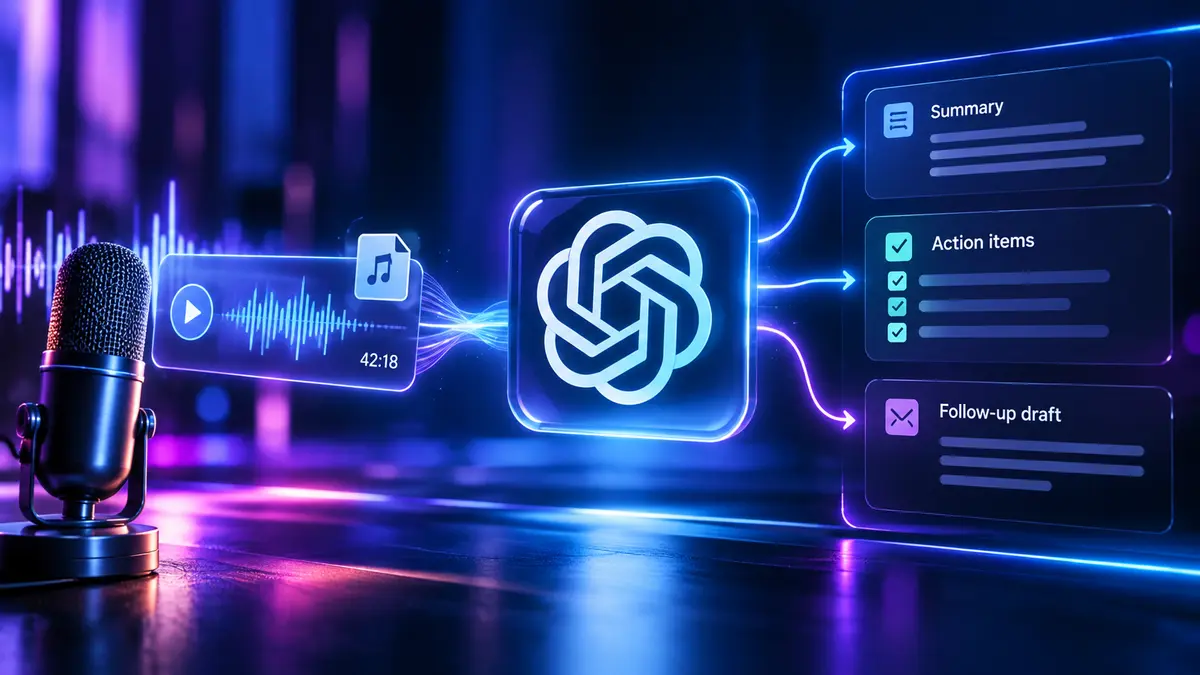 ChatGPT now accepts supported audio recordings in ordinary conversations on paid plans, making call transcripts and follow-up drafts easier to produce. Upload one legitimate recording, check speakers and commitments against the original, and send the edited follow-up.
