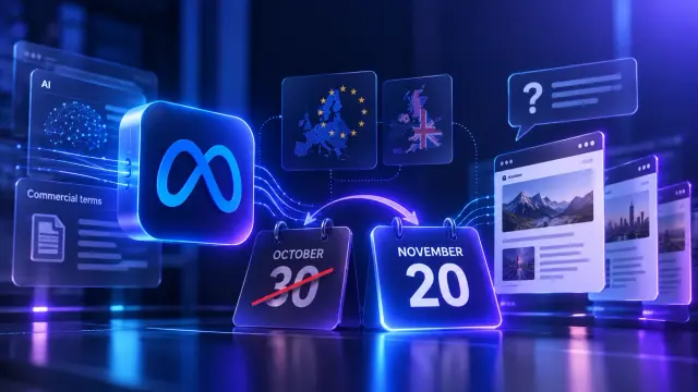 Meta delayed its revised Commercial Terms and Self-Serve Ad Terms until November 20 following objections from publishers and advertisers. The contested scope of content use for AI remains unresolved, so businesses with valuable original material should review the final wording.