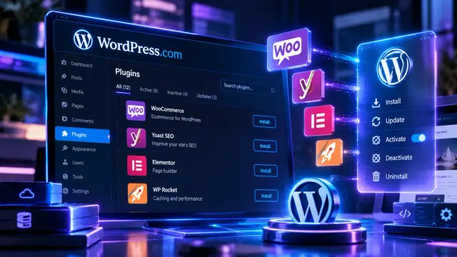 WordPress.com agents can now install, activate, update, and remove plugins, and the built-in WordPress Agent documents the same job from chat. Plugin code runs as PHP, so this is a staging test, not a default for client production. WooCommerce prices, stock, and orders are still outside these tools.