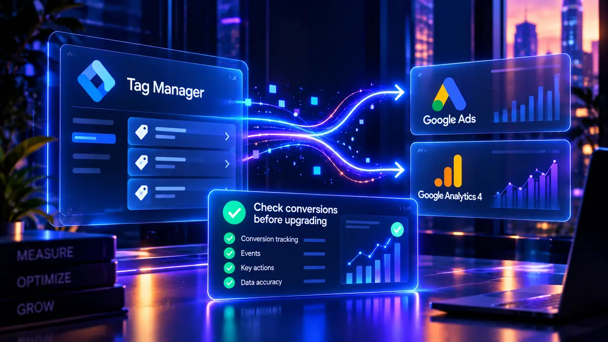 Google's October 12 update introduces optimized GTM containers with direct destination connections, centralized settings and simpler permissions. The upgrade is optional, and businesses should verify existing conversion tracking before publishing.