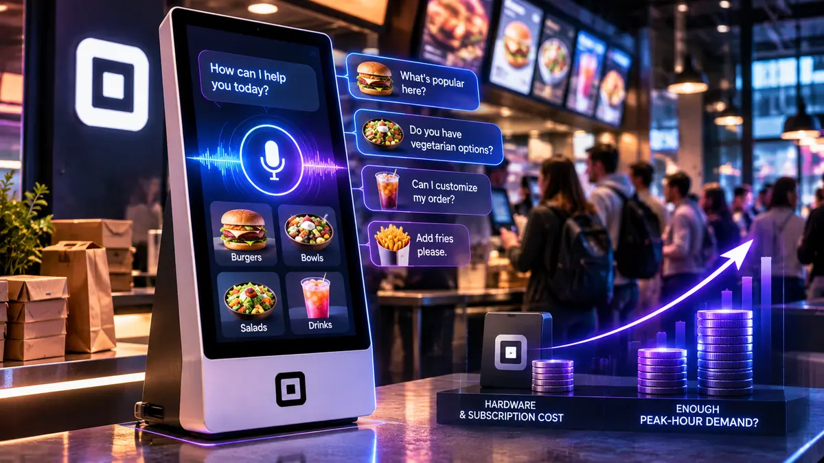 Square's new AI-powered kiosk starts at $1,999, with $99 monthly software and an eligible paid Square plan. For a small restaurant, the business case depends on measurable labor savings, faster orders and contribution margin, not conversational AI alone.