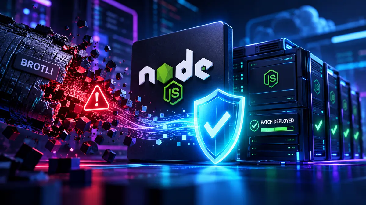 Node.js security releases on October 21 fix CVE-2026-111497, a high-severity Brotli decoder bug that can lead to remote code execution. Check the Node.js version inside production containers and redeploy patched runtimes.