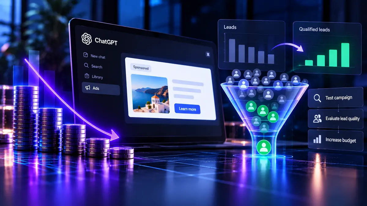 The Information reports that OpenAI has lowered ChatGPT advertising prices while recruiting smaller advertisers. Businesses can test one tracked offer, but cheaper clicks only matter if the resulting leads convert.