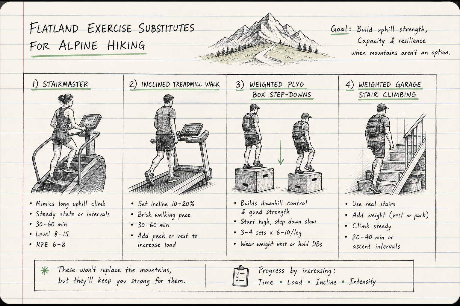 Flatland exercise substitutes for preparing for mountain elevation
