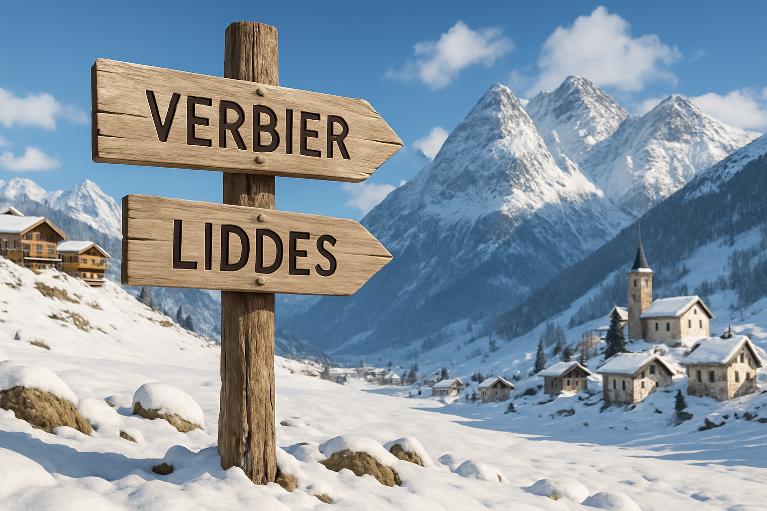 Comparison of Verbier's massive ski infrastructure and Liddes' cozy communal alpine lodge atmosphere