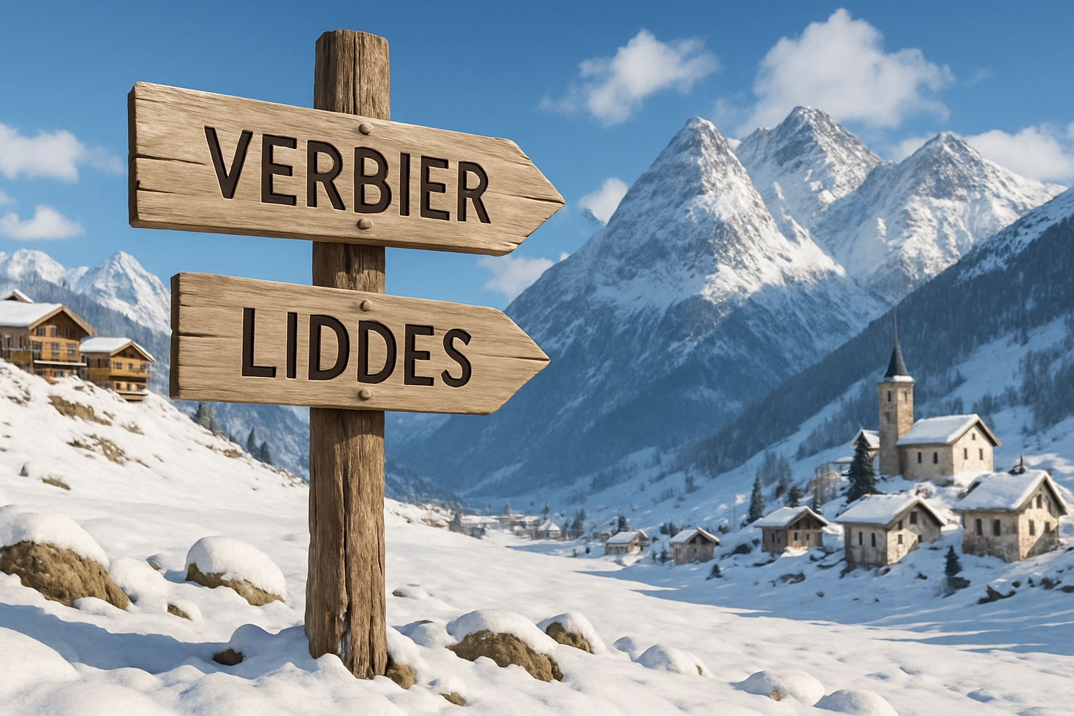 Comparison of Verbier's massive ski infrastructure and Liddes' cozy communal alpine lodge atmosphere