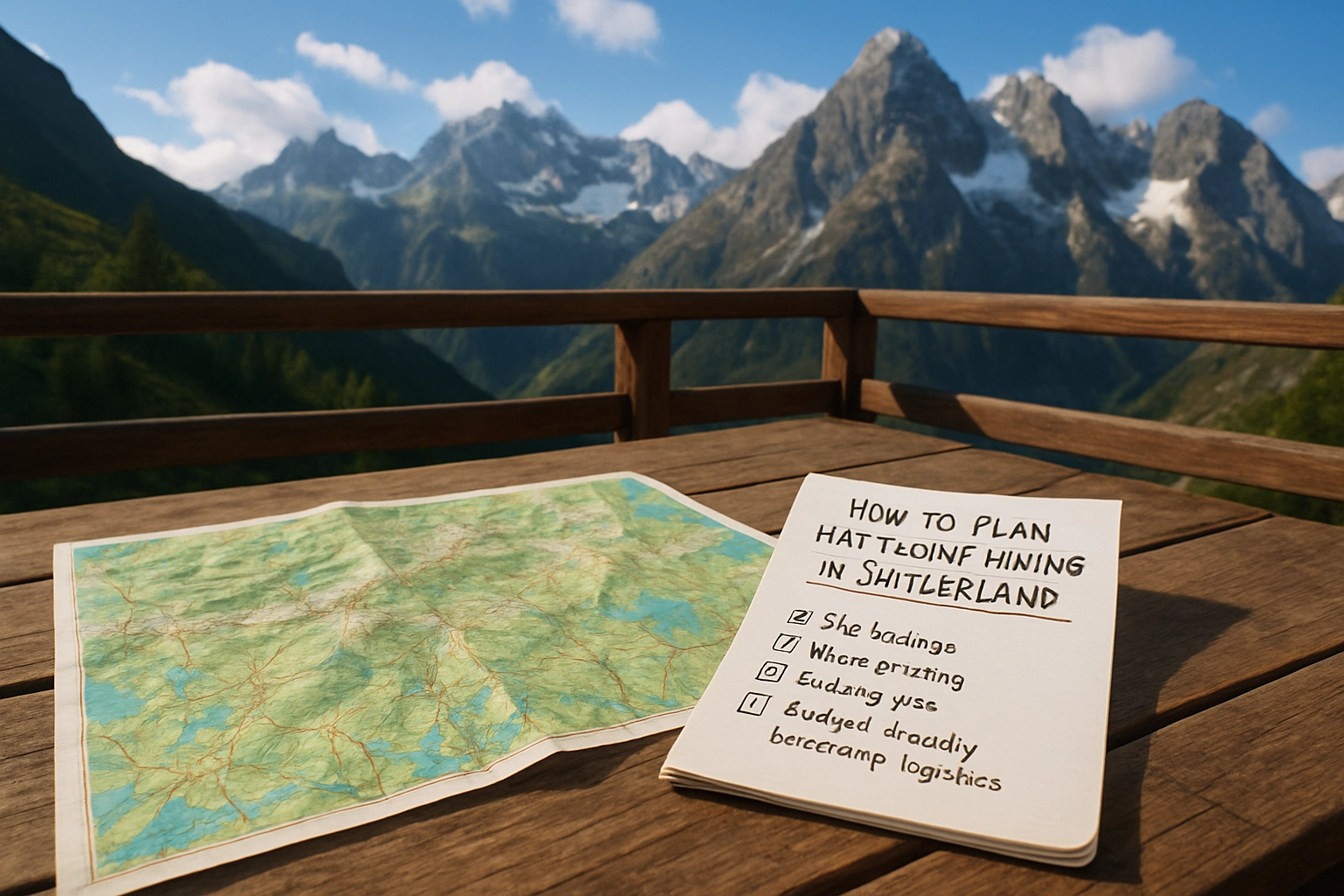 A hiker's view approaching a stone Swiss mountain hut surrounded by jagged alpine peaks under a clear sky.