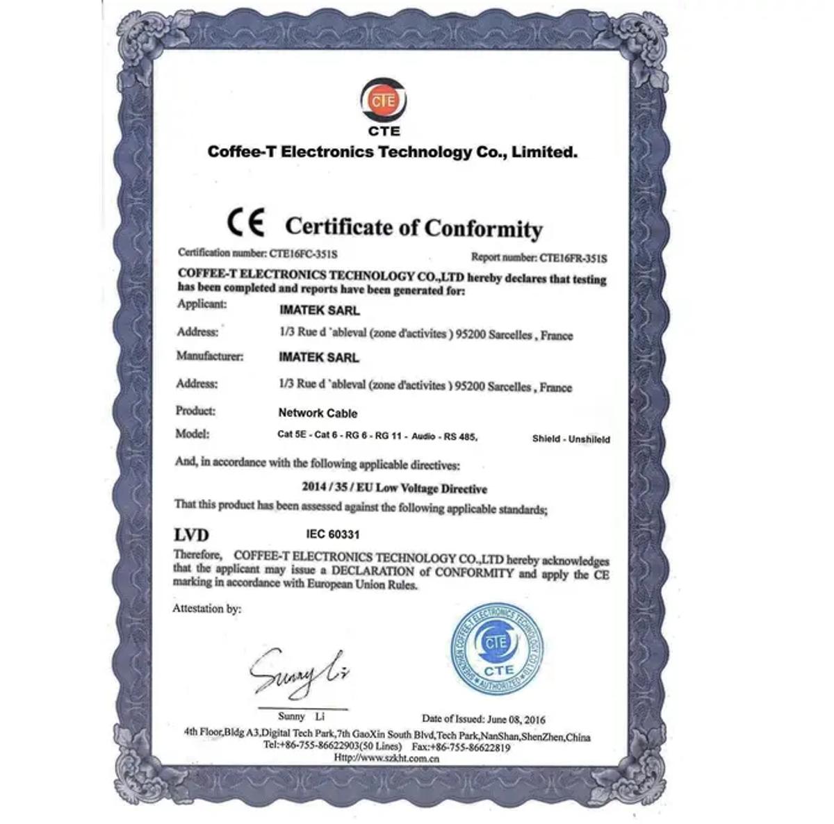 CE cáp RS485 Imatek