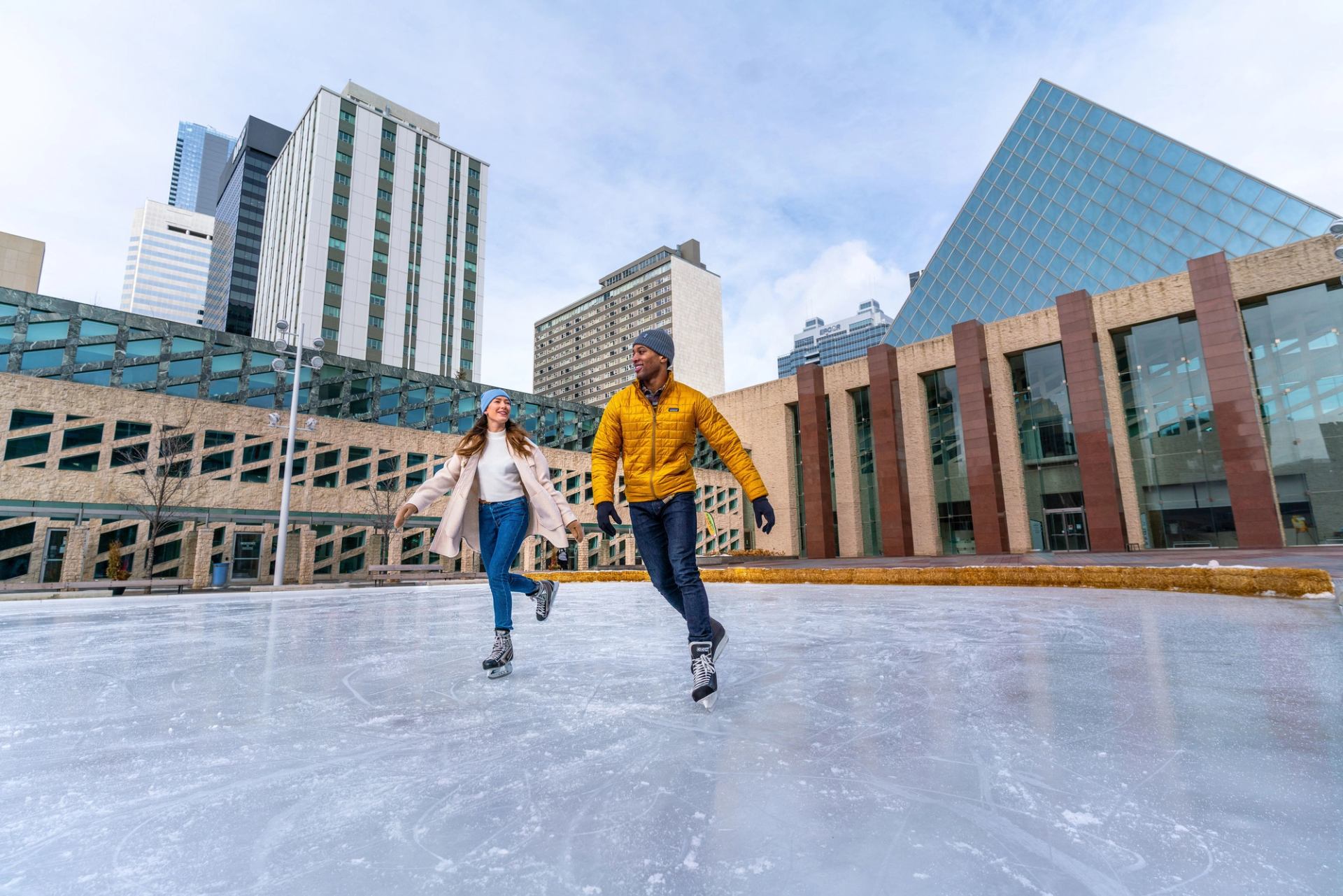 Ice skating, Sir Winston Churchill Square, Edmonton, Alberta, Canada.