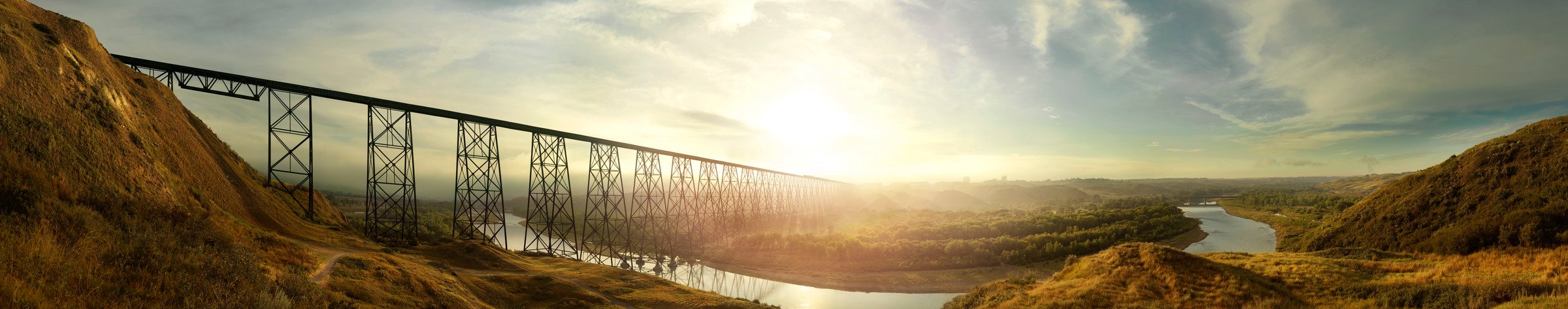 Landscape view of the High Level Bridge in Lethbridge