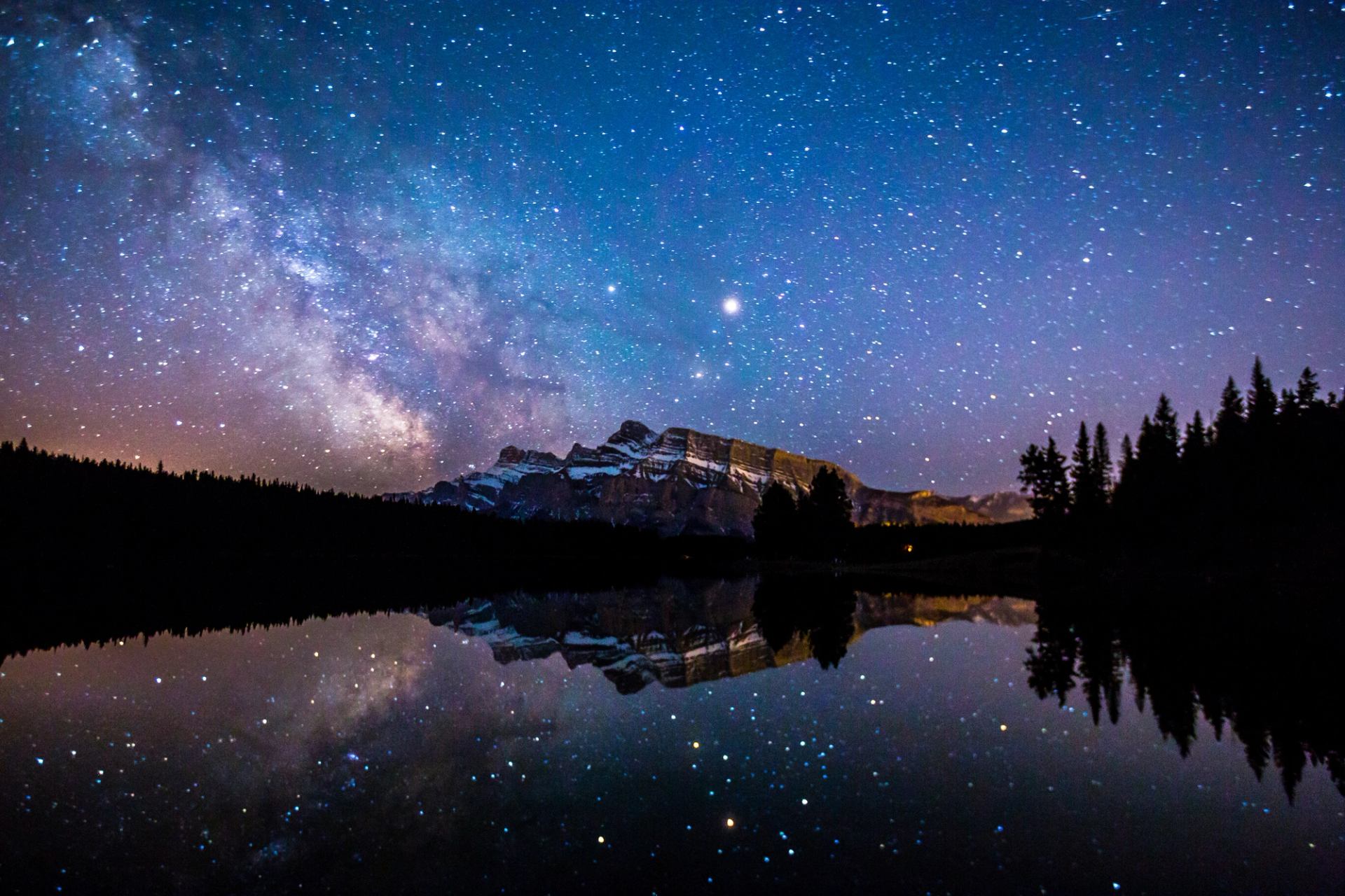 Starry night sky at Mount Rundle