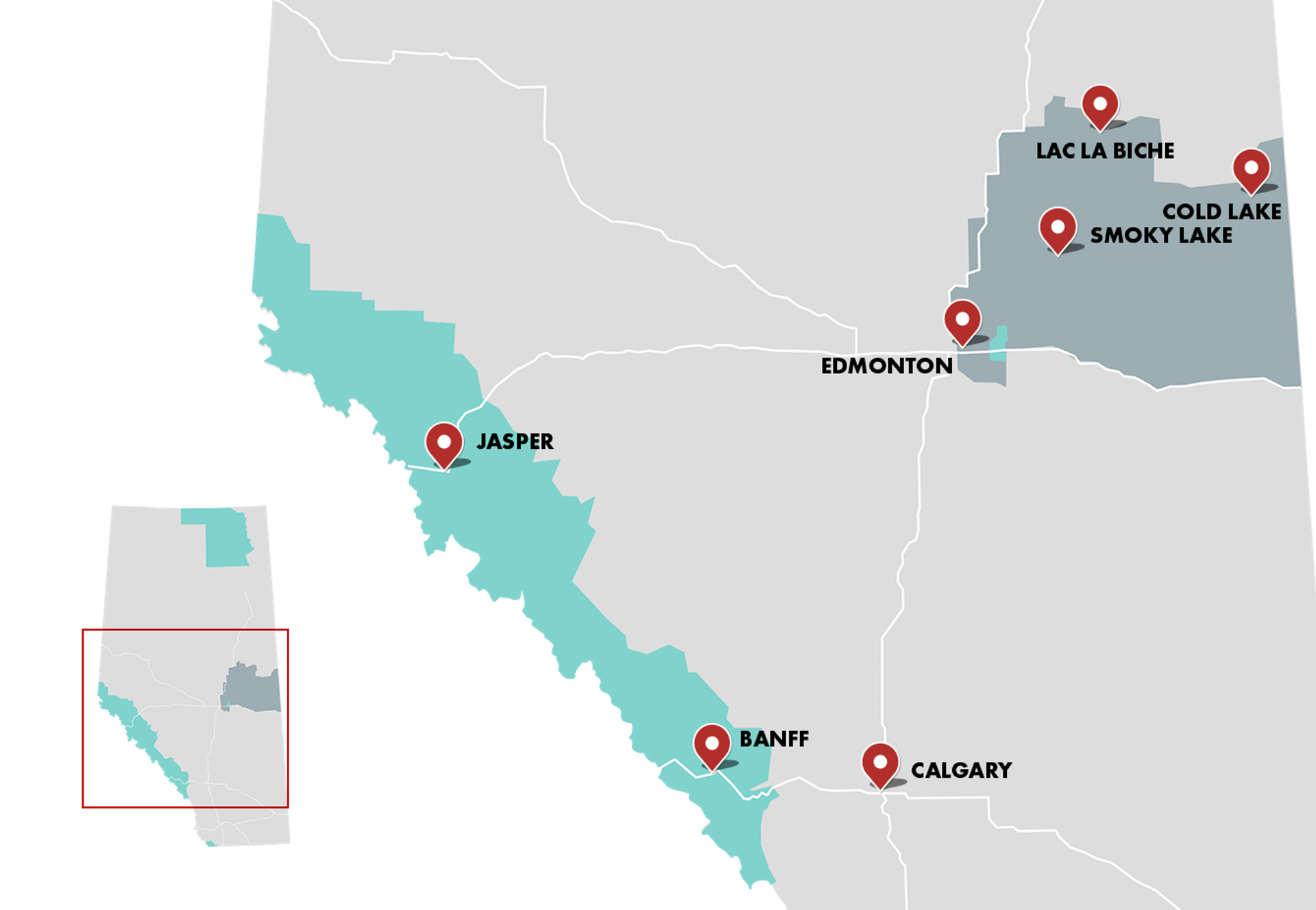 A graphic map shows the Northeast Lakelands region in Alberta, stretching east and north of Edmonton, encompassing Smoky Lake, Lac La Biche and Cold Lake.