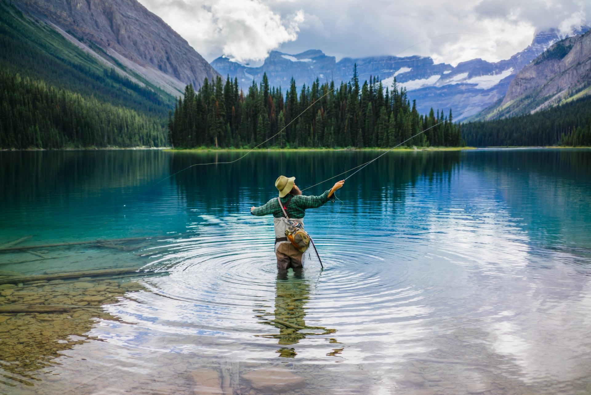 Man fly fishing at Marvel Lake