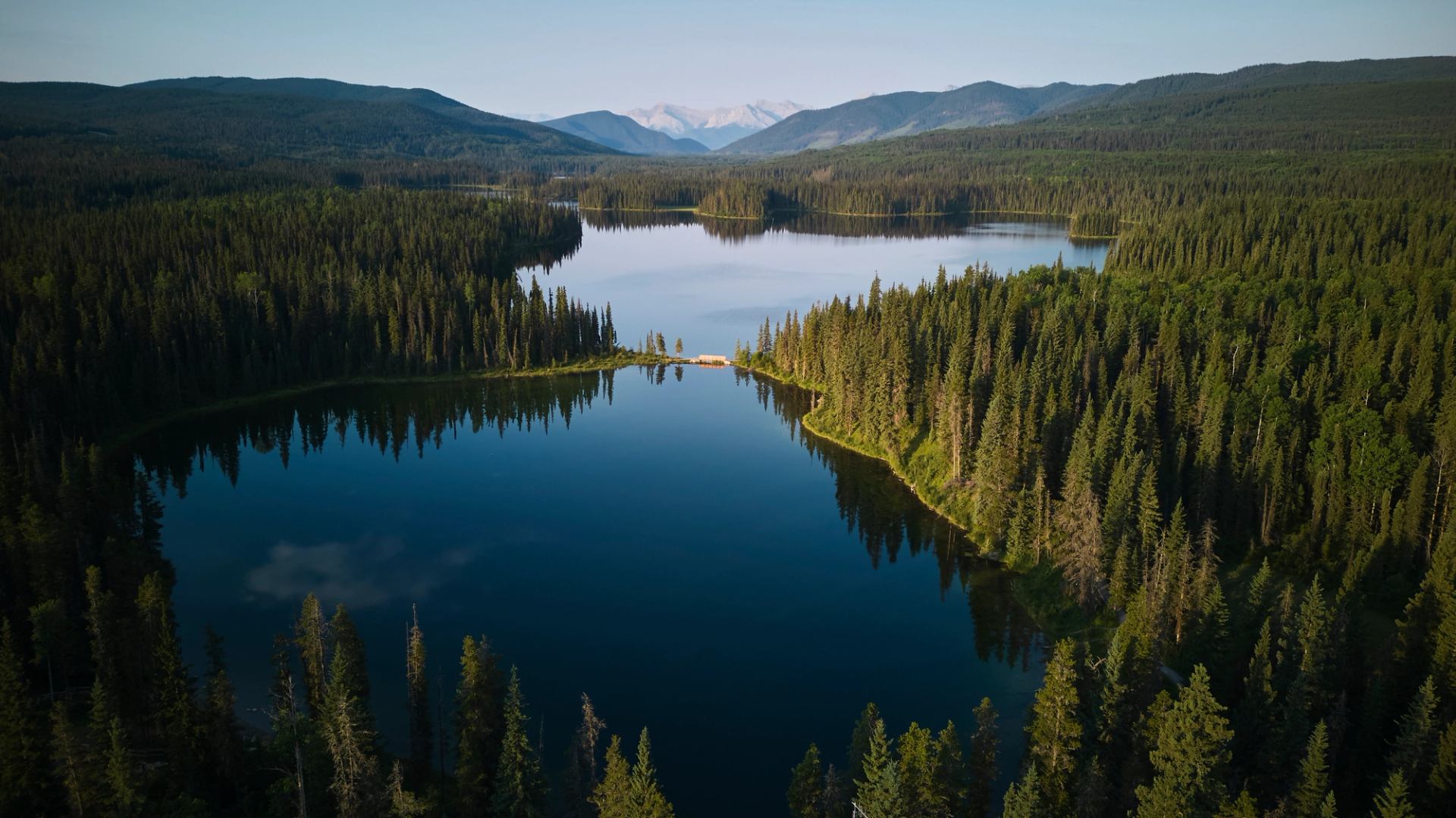 Aerial view of two lakes at Kelley's Bathtub in William A. Switzer Provincial Park.