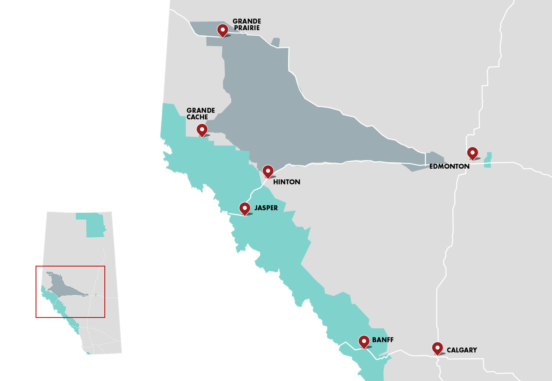 A graphic map shows the location of the Northern Rockies within Alberta. It's on the western edge of the province, stretching east toward Edmonton.