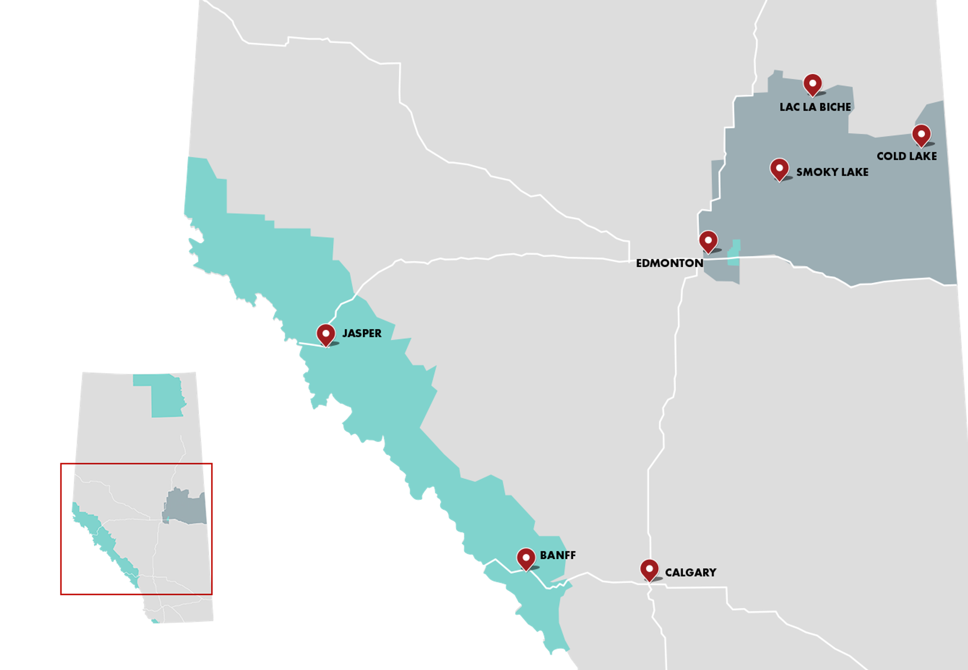 A graphic map shows the Northeast Lakelands region in Alberta, stretching east and north of Edmonton, encompassing Smoky Lake, Lac La Biche and Cold Lake.
