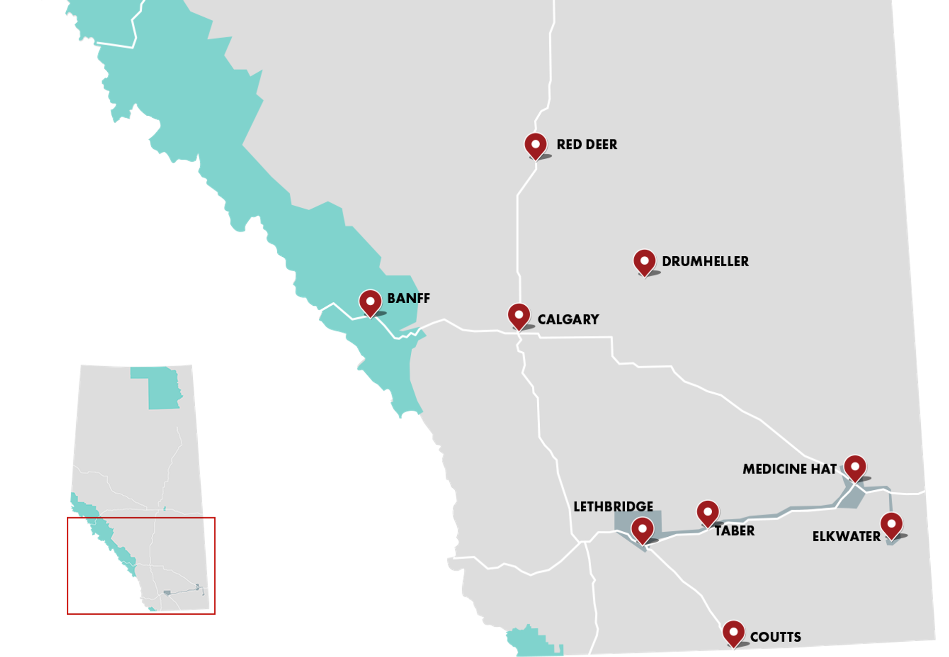 A graphic map shows the TDZ corridor between Lethbridge and Medicine Hat within southern Alberta.