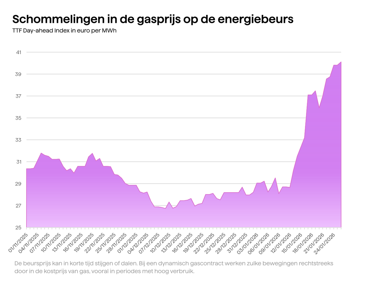 De gasprijs op de energiebeurs kan snel stijgen of dalen. Bij dynamisch gas werkt dit direct door in de prijs per MWh.