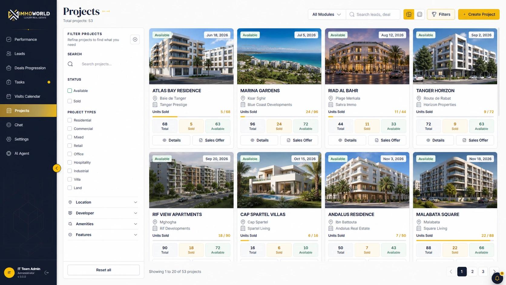 ImmoWorld real estate projects and operations dashboard