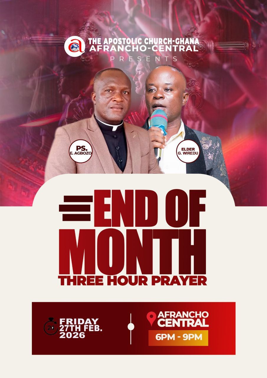 A digital flyer for a church event with a red and white color scheme featuring images of church members and clergy with angel graphics.