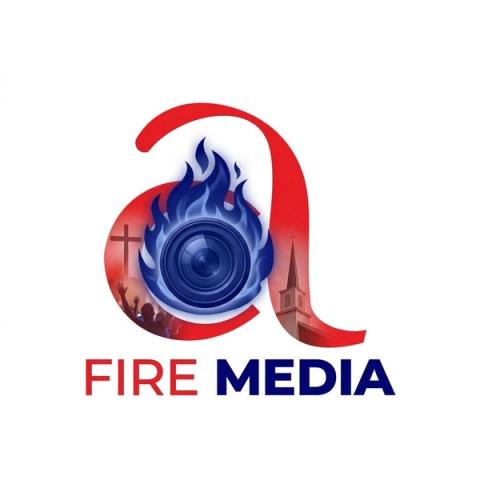 Fire Media logo: a blue flame around a camera lens inside a red swirl