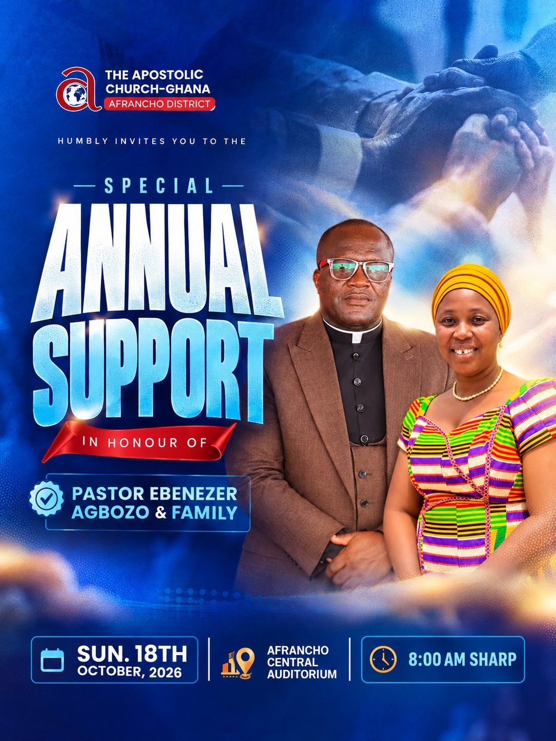 Special Annual Support flyer in honor of Pastor Ebenezer Agbozo and Family