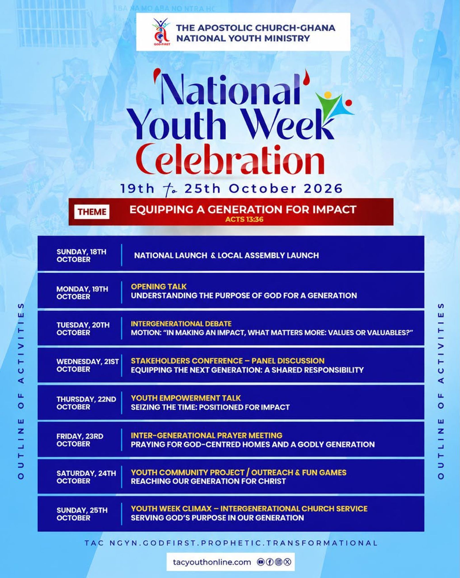National Youth Week Celebration 2026 flyer with full program outline