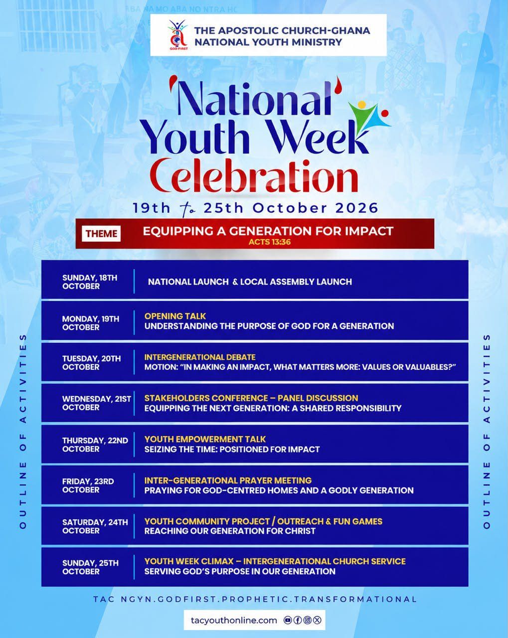 National Youth Week Celebration 2026 flyer with full program outline