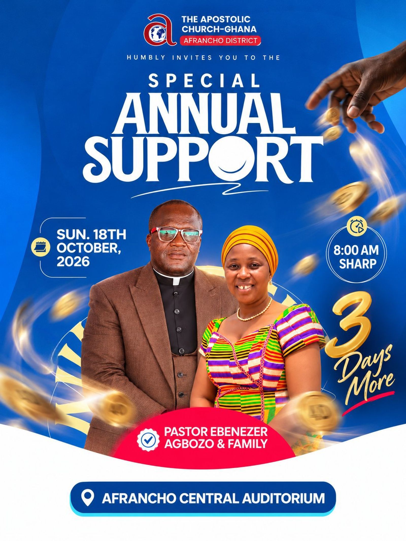 Special Annual Support in Honor of Pastor Ebenezer Agbozo & Family: 3 Days More