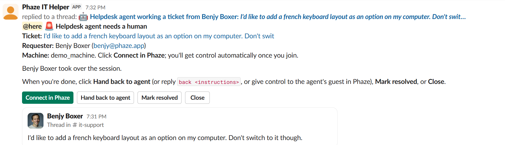 Connect and hand back to agent