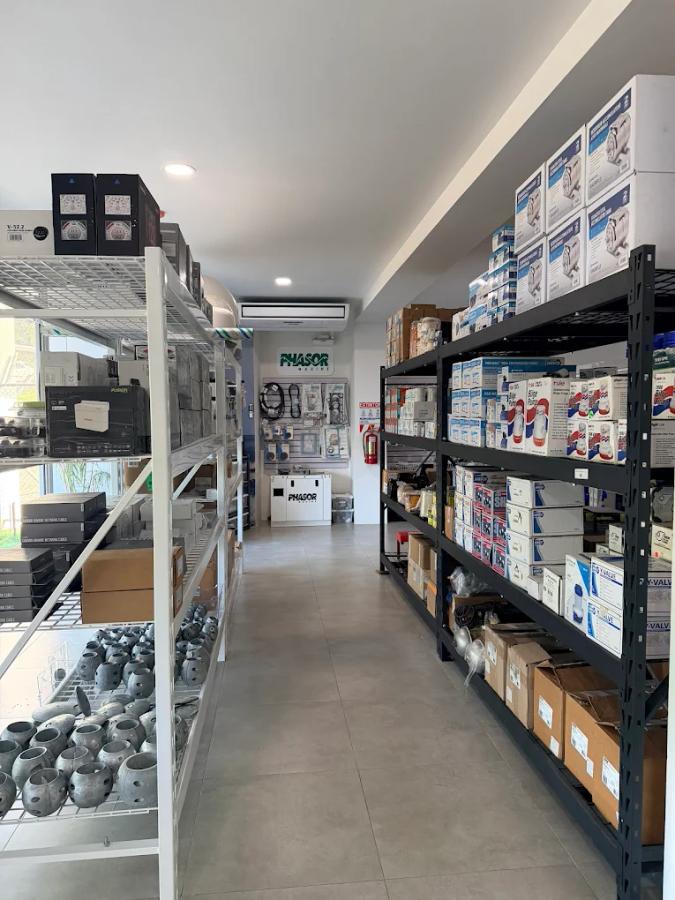 Marine supply store interior in Herradura with organized equipment and parts