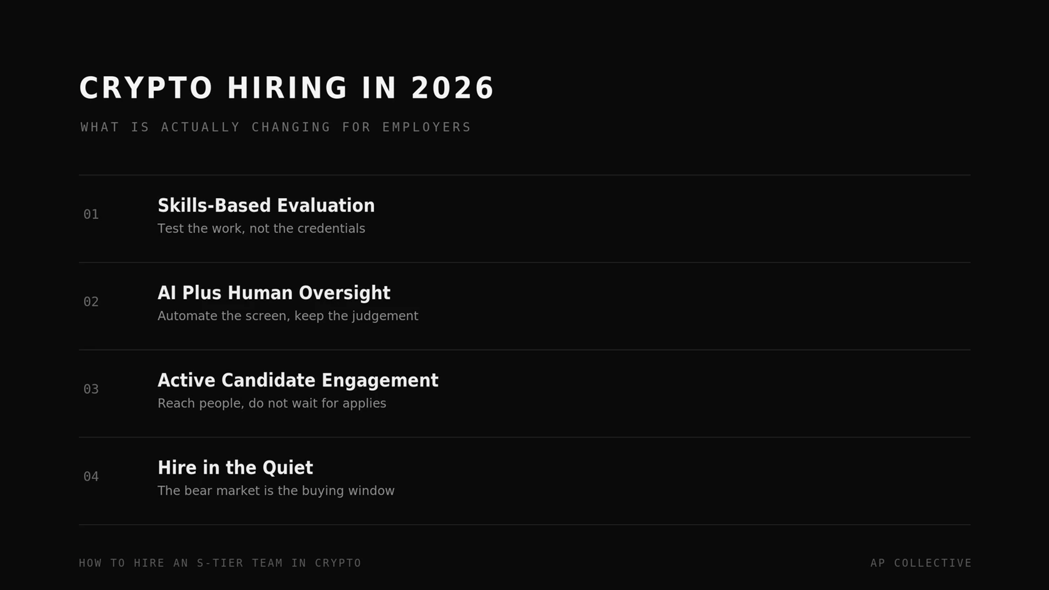 What is changing in crypto hiring in 2026: skills-based evaluation, AI plus human oversight, active engagement