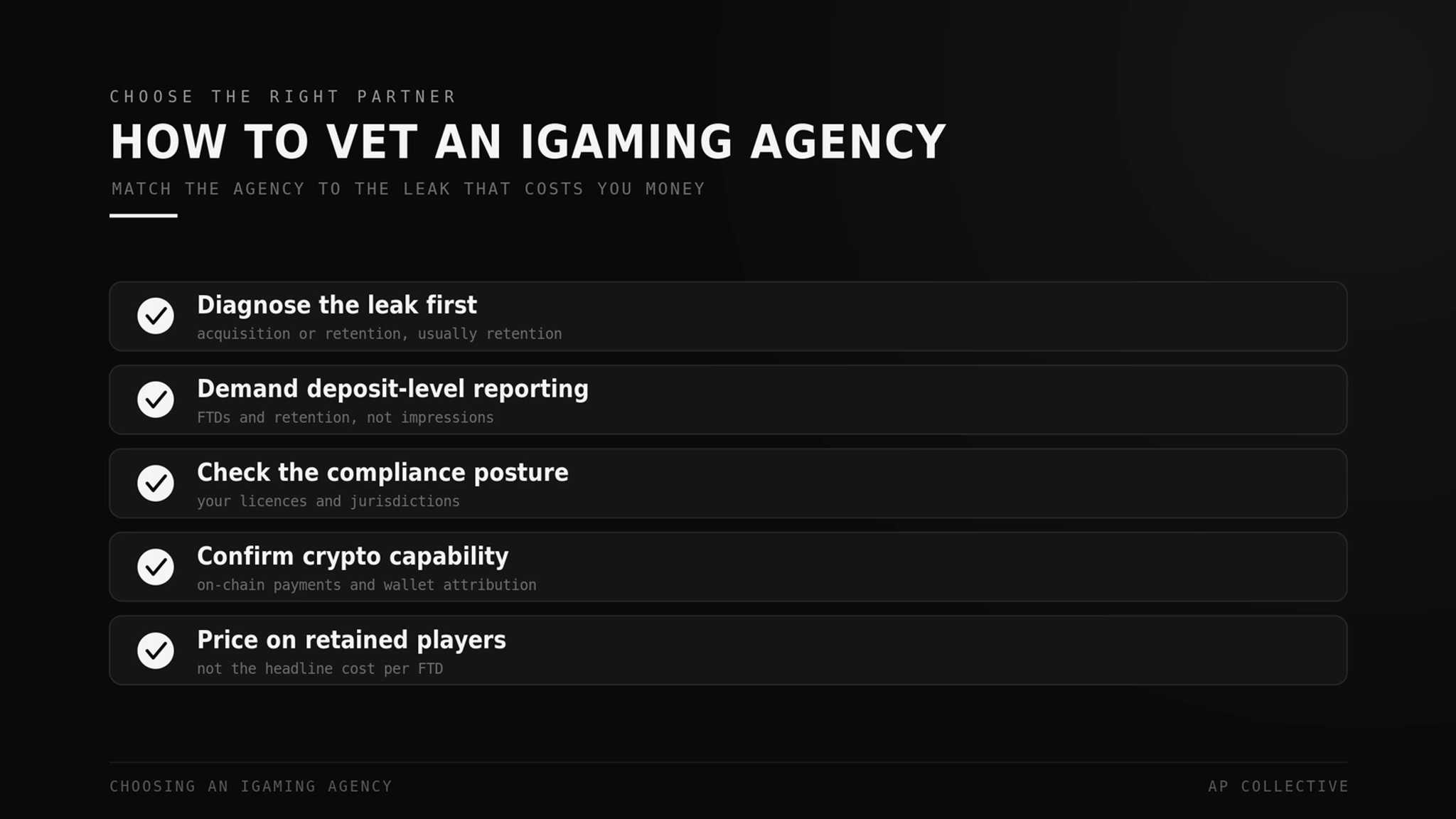 How to choose an iGaming marketing agency, a five-point vetting checklist