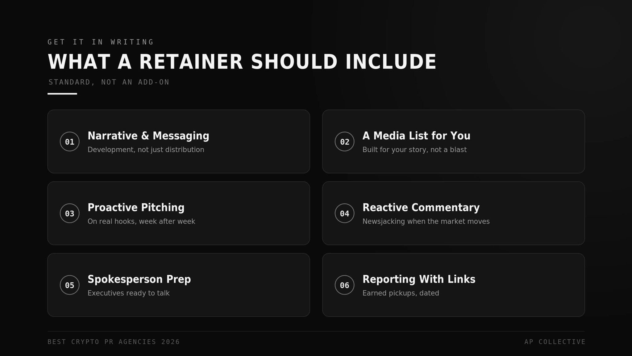 What a crypto PR retainer should include as standard, from a bespoke media list to reporting with links