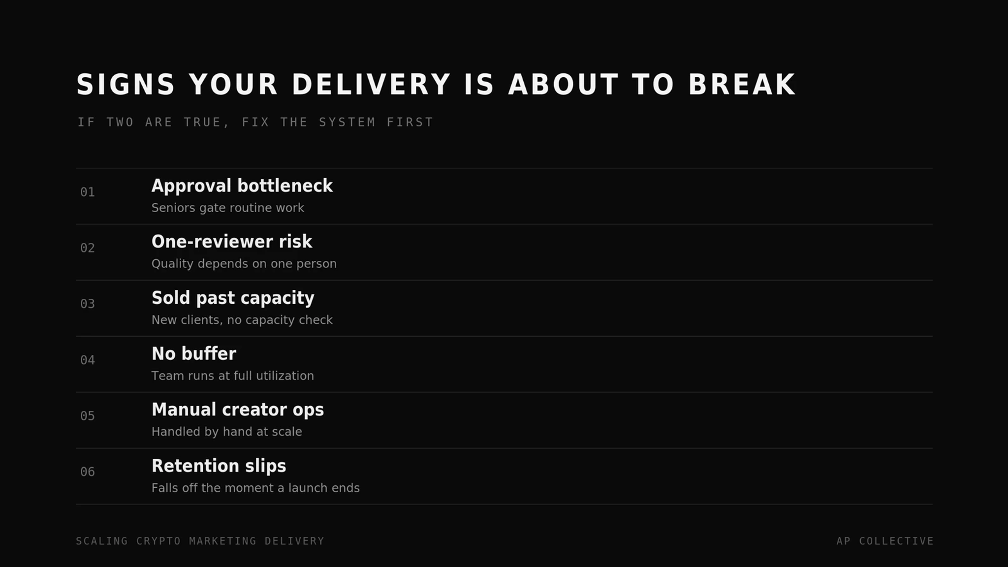 6 signs your crypto marketing delivery is about to break under scale