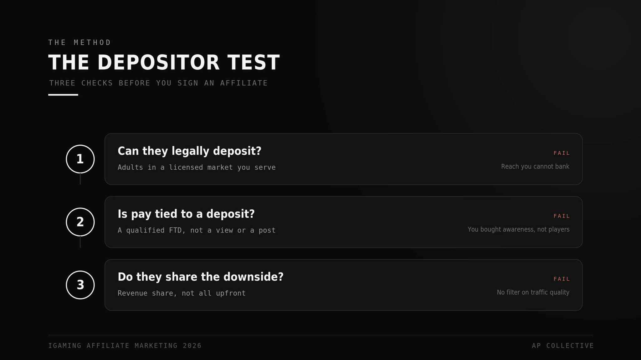 The Depositor Test for iGaming affiliates: can they deposit, is pay tied to a deposit, do they share downside