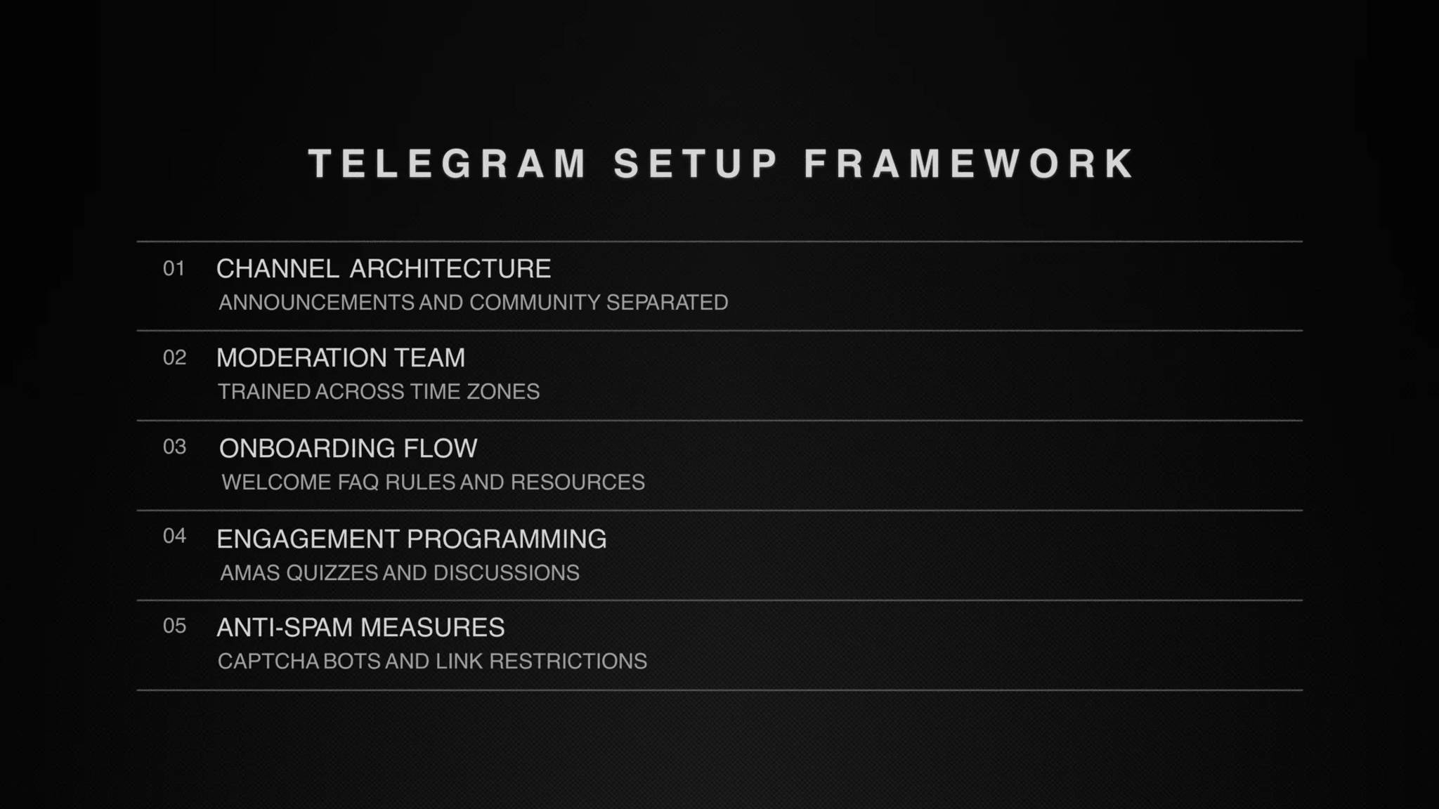 Crypto Telegram Setup Framework pointers