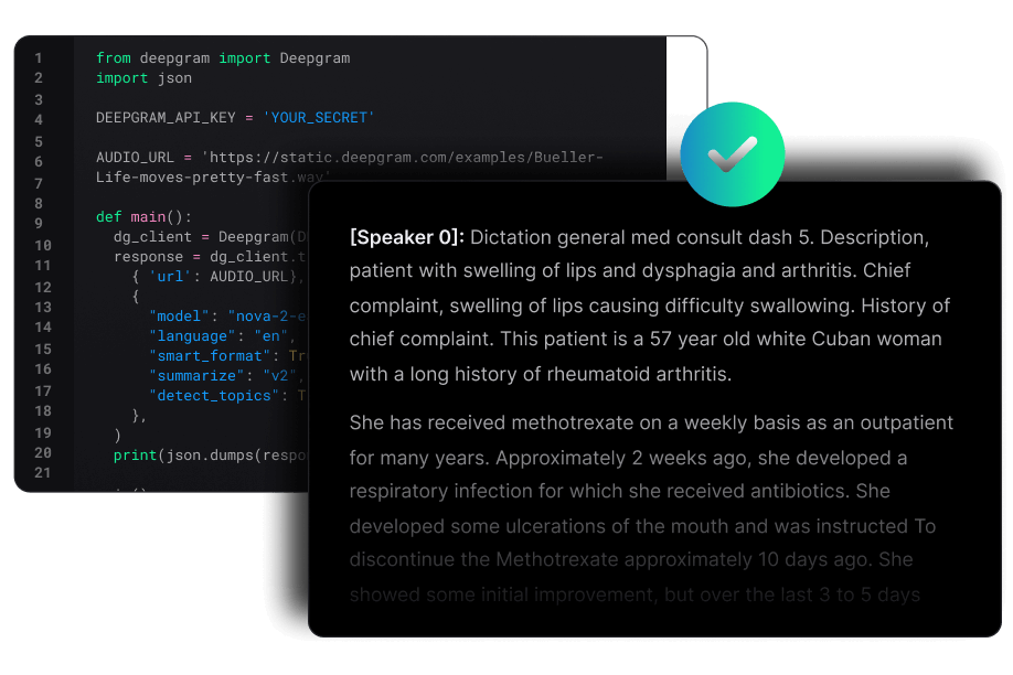 Image showcasing the api in the background with the transcription happening simultaneously.