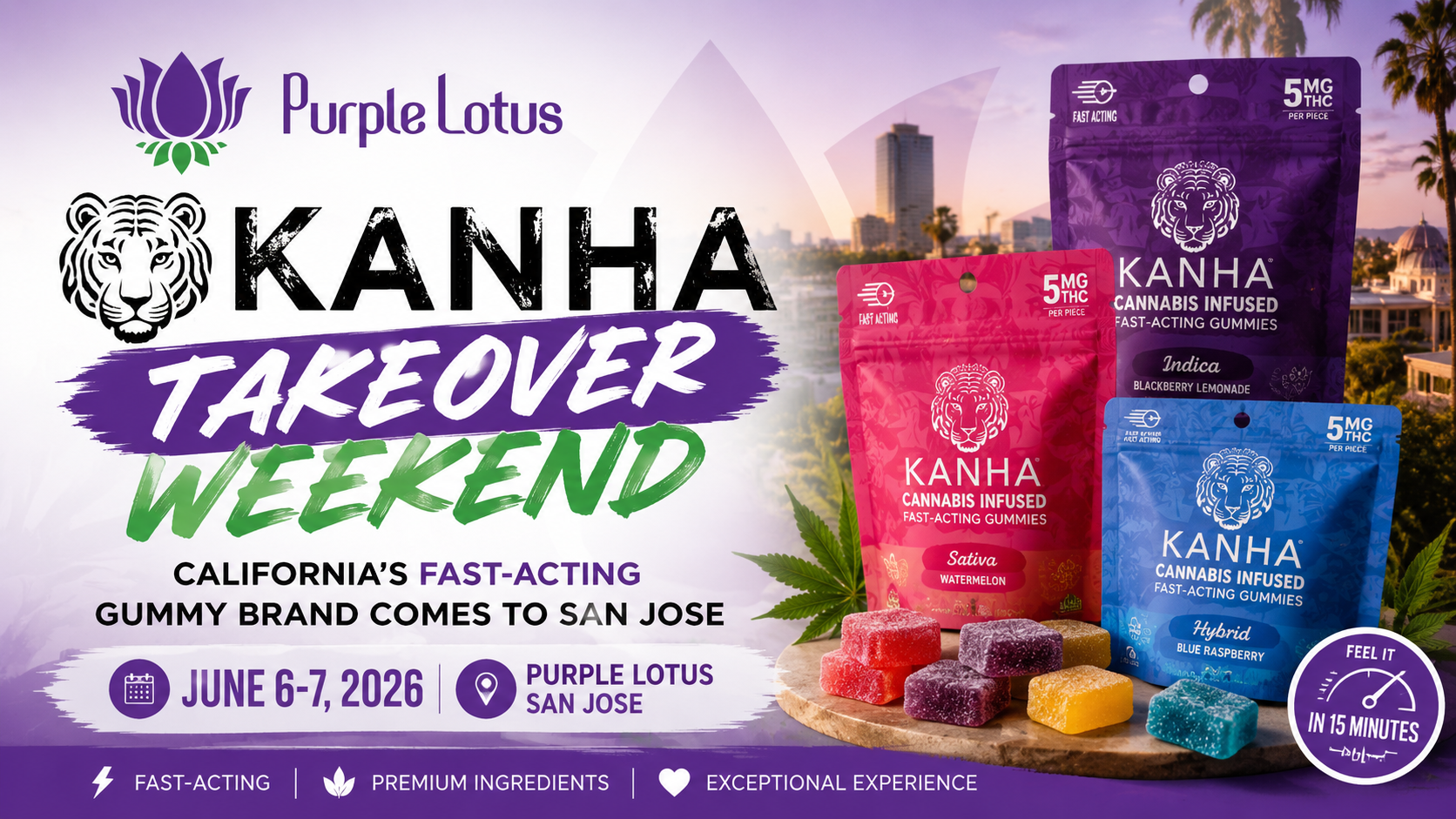 Kanha Takeover Weekend at Purple Lotus: California's Fast-Acting Gummy Brand Comes to San Jose (June 6-7, 2026)