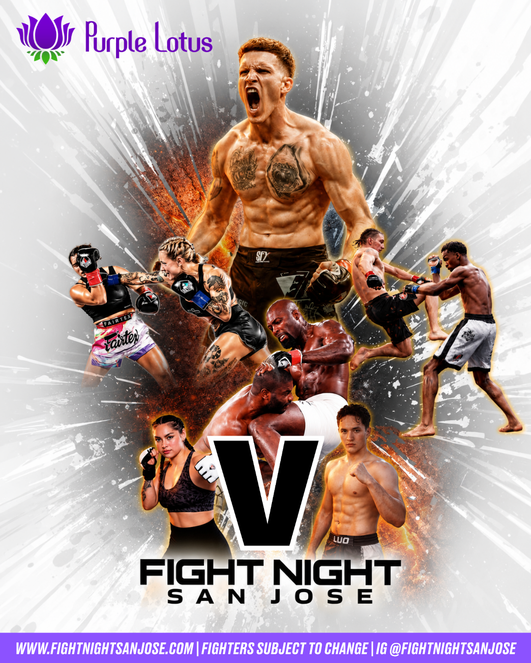 Fight Night V San Jose: Purple Lotus Presents an MMA, Kickboxing, and Muay Thai Night at Tech CU Arena