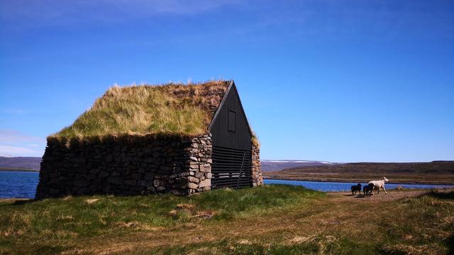 Vatnsfjord church and fish drying racks