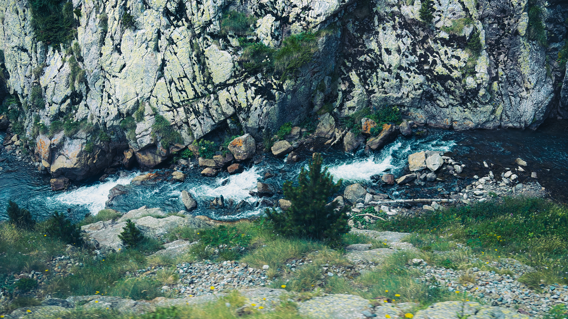 The Núria rack railway climbing a steep granite valley