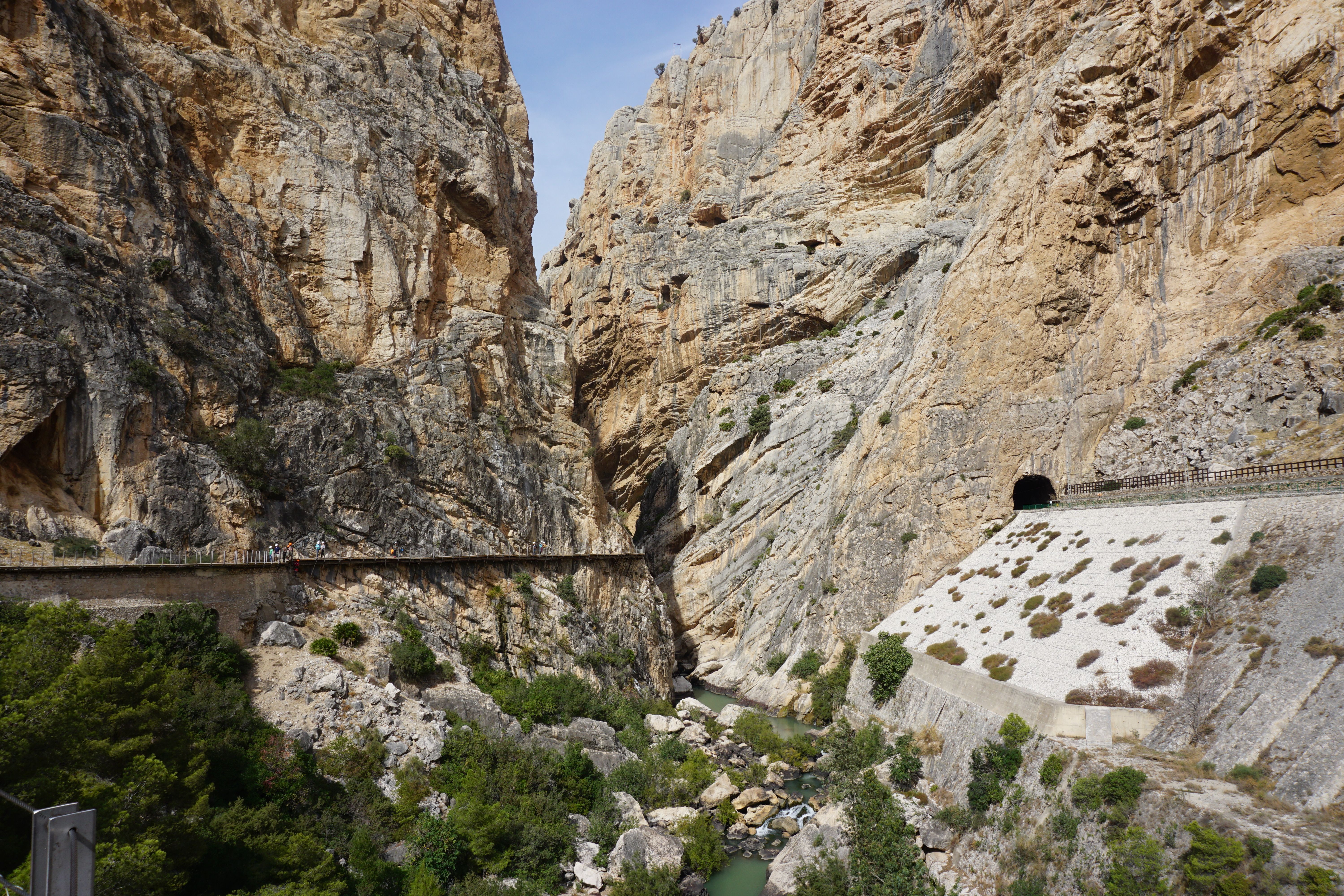 Canyoneer in a narrow limestone canyon in Sierra de Guara