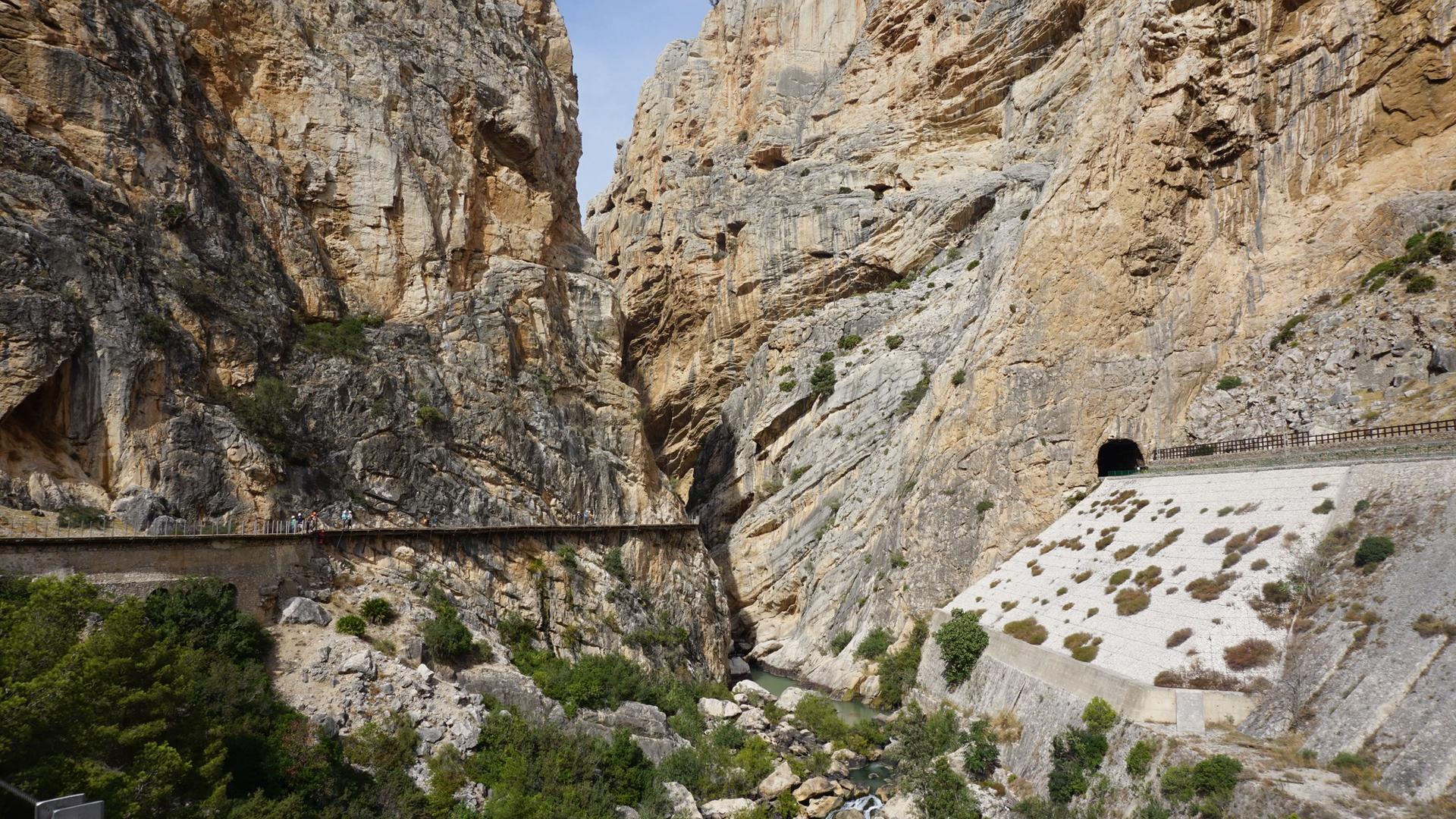 Canyoneer in a narrow limestone canyon in Sierra de Guara