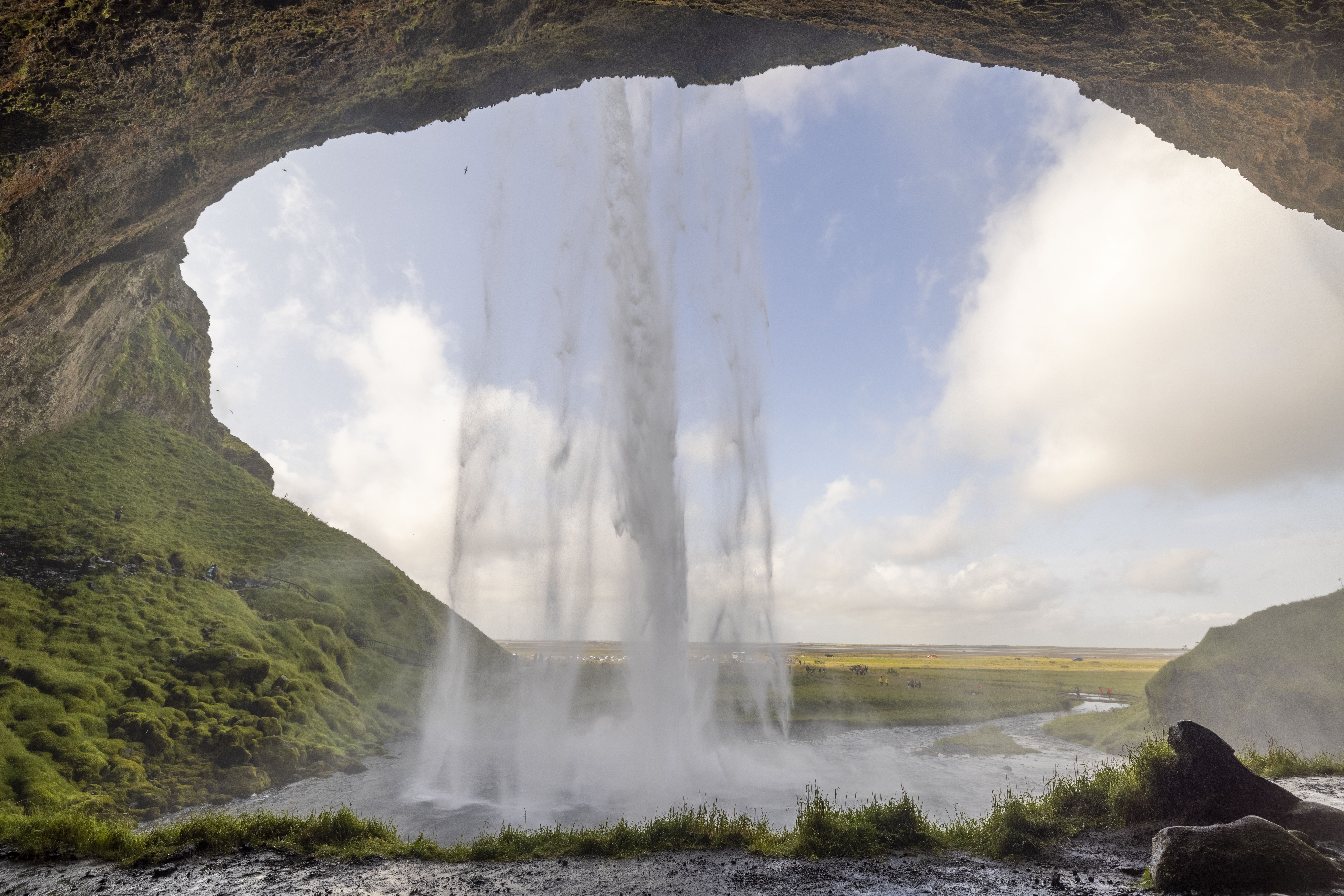 Seljalandsfoss waterfall with a path running behind the falling water