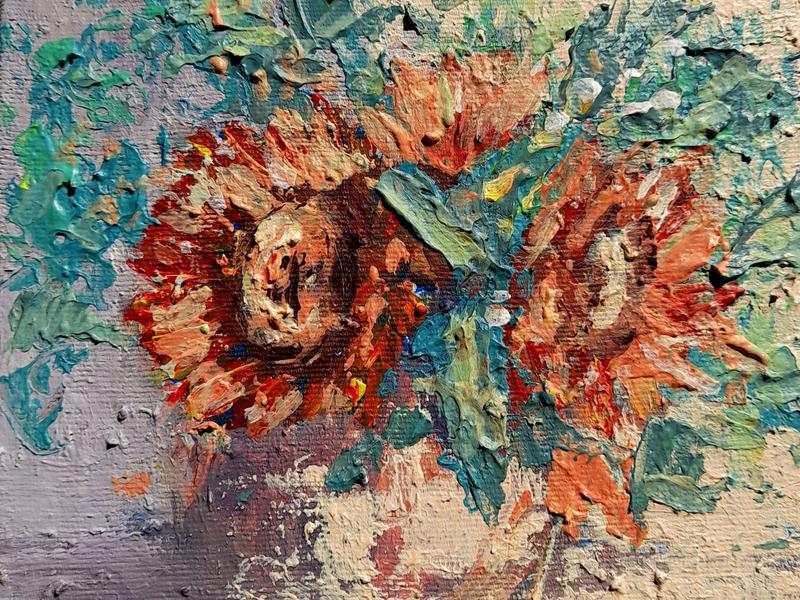 Sunflowers in Bloom — Peinture au couteau 20x20 cm