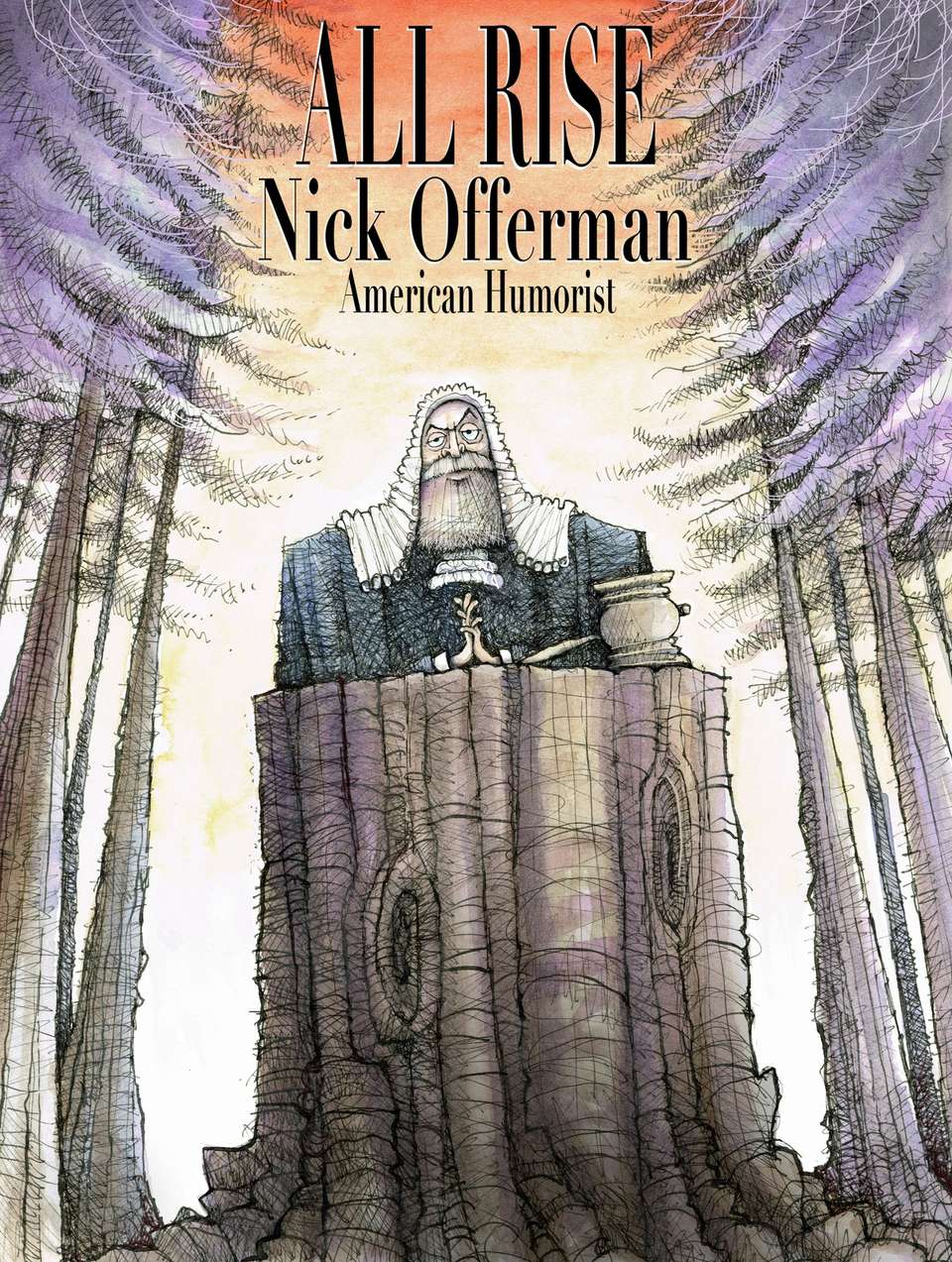 Tour poster illustration depicting Nick Offerman as a judge in a forest