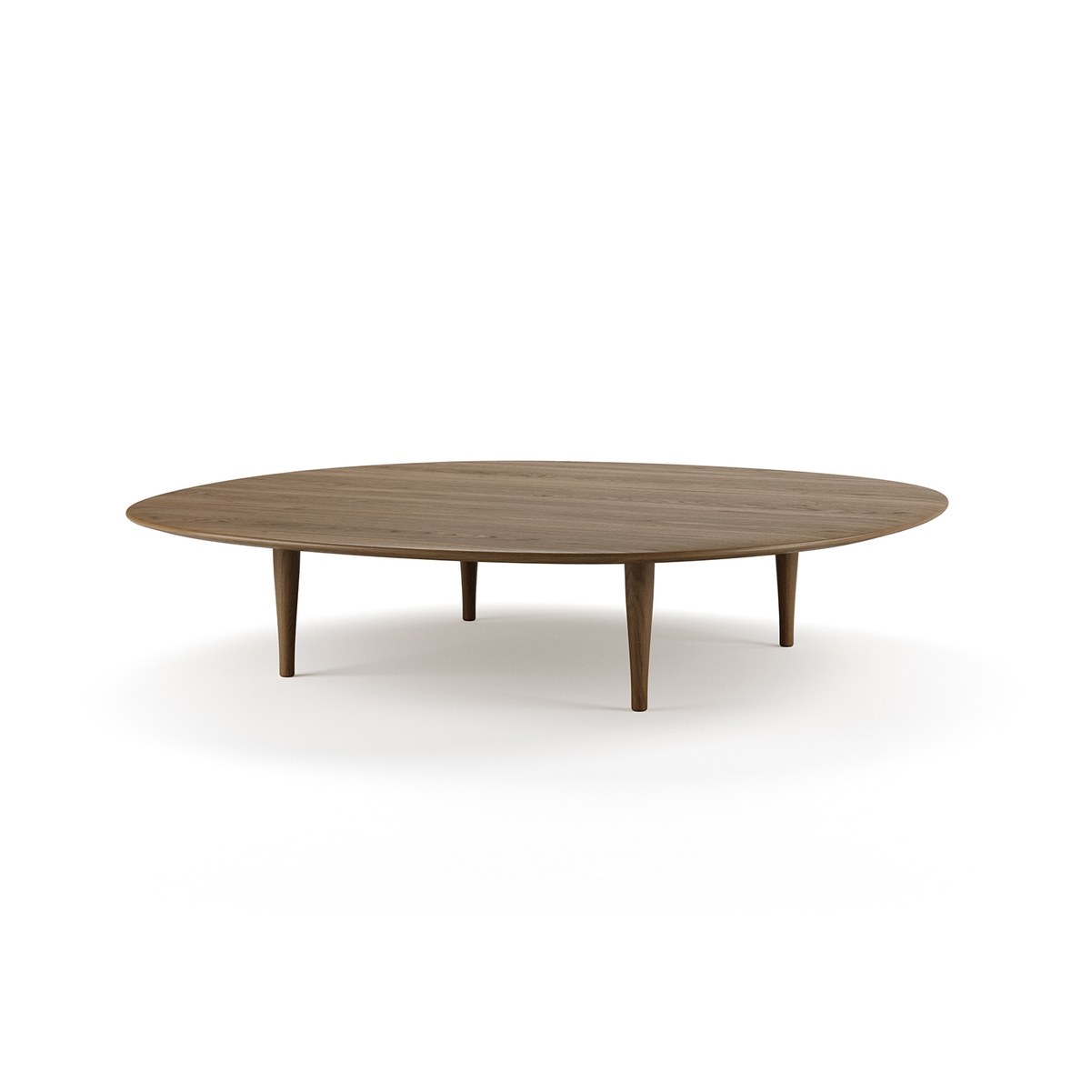 Large and low round lounge table in smoked oak